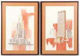 Charles Pitcher, (American/Western PA, 1927-2009), Pair of Drawings: US Steel Tower and The Cathedral of Learning, 1974, mixed media with pen and ink and pastel, both