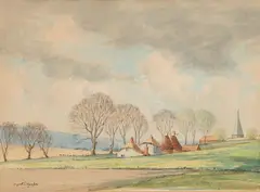 Martin Hardie, Spring Day, near Petworth, 1951, watercolor and ink on paper