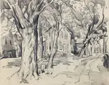 Alexander Oscar Levy, Homestead in Lumberville, Pennsylvania, c.1920s, charcoal on paper