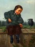 Boy with his Fishing Pole by James Jr. Mayfield, oil on canvas, offered Nov 2025