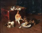 Alfred-Arthur Brunel de Neuville, Five Kittens Loose in The Kitchen
