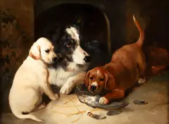 Watching The Puppies by George William Horlor, 1855, oil on canvas, offered Oct 2025