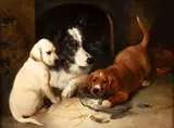 George William Horlor, Watching The Puppies, 1855, oil on canvas