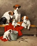 Dog Family Portrait by Anton Nicolaas Marie Karssen, oil on canvas, relined, offered Oct 2025