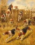 Hounds in Pursuit by J. R. Kissinger, 1990, oil on canvas on board, offered Oct 2025
