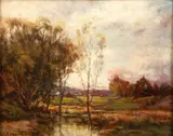 Charles P. Appel, Autumn Landscape with a Village in the Distance, oil on canvas