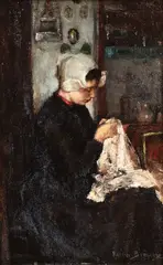 A Laren Weaver: Study by Martin Borgord, c.1905, oil on canvas, over board, offered Oct 2025