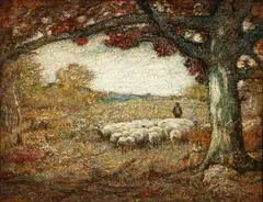 Louis Paul Dessar, Shepherd with Sheep Under Tree, 1910, oil on canvas