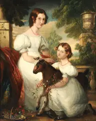 Julian E. Drummond, The Sisters with Their Pet Lamb, oil on canvas