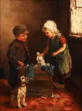 The Family Play by John Henry Henrici, oil on canvas over board, offered Oct 2025