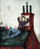 The Chimney Sweep by Carol Blanchard, circa 1948, oil on masonite panel, offered Oct 2025