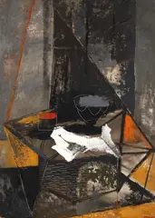 Louise Pershing, White Cat in Cubist Period, 1950s, oil on board