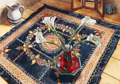 Nancy Hagin, Lilies and Brocade, 1983, watercolor