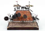 Barry Phillips, Flying Machine from the Odin Series, late 20th century, welded metal, bronze, wood and wire sculpture on base