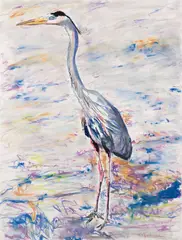 Billy Sullivan, Blue Heron, 1982, color, pastel