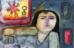 Kamal Youssef, Portrait of a Girl, 2008, mixed media with pastel and ink on paper