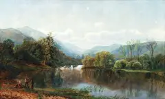 Preparing the Meal on the Edge of the Allegheny Mountains Lake by Edmund Darch Lewis, 1867, oil on canvas, relined, offered Oct 2025