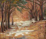 Forest Interior Spring Thaw by Charles Taylor, circa 1910, oil on canvas over board, offered Oct 2025