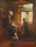 Eugene Justus (Dutch/German, 1869-1963), The Reading Lesson by Carl Mulertt, oil on canvas, offered Oct 2025