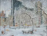 Alex Schloss, The Plaza Hotel in Winter Snow, undated, oil on board