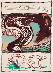 Trondheim, 1977, color by Pierre Alechinsky, lithograph on wove paper, offered Sep 2025