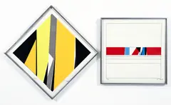 Jean Baier, 2 Untitled Abstractions, 1970s, serigraph printed in colors