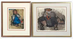Graciela Rodo Boulanger, 2 color, etching and aquatints on paper, late 20th century. FIRST: Girl on Rhino, pencil