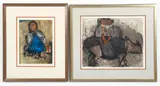 Graciela Rodo Boulanger, 2 color, etching and aquatints on paper, late 20th century. FIRST: Girl on Rhino, pencil