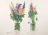 Gary Bukovnik, Vases of Lupine Flowers, 1988, color