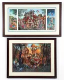 James C. Christensen, Pair of offset lithographs: Flight of the Fablemaker, 1993, pencil