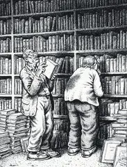 Robert Crumb, (American, contemporary), The Bookworms, 2023, etching on Hahnemuhle paper