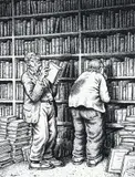 Robert Crumb, (American, contemporary), The Bookworms, 2023, etching on Hahnemuhle paper