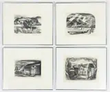 Ernest Fiene, Barns, 1926, 16/30, Village, 1927, 11/50, Winter, 1926, 19/30, Barn, 1927, 11/58, all lithographs, each