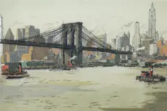 Hans Figura, Brooklyn Bridge, color, etching on silk