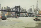 Hans Figura, Brooklyn Bridge, color, etching on silk
