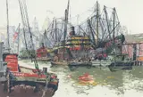 Hans Figura, Brooklyn Dock, color, etching on silk