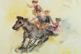 Chaim Gross, Bareback Riders, Circus Series, mid 20th century, color, lithograph, pencil