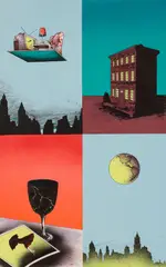 Susan Hall, Greetings from Afar, 1980, color, silkscreen with lithography on Arches paper with hand-coloring