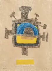 Festival, undated, c. 1970, color mezzotint on handmade paper by Kyu-Baik Hwang, pencil, offered Sep 2025
