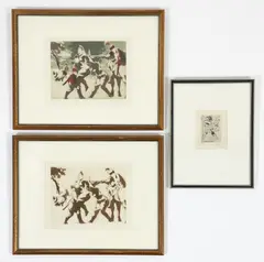 Jack Levine, 3 etchings of The Sabines. FIRST and SECOND: Abduction of the Sabines, 1965, includes first state of, etching, pencil