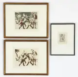 Jack Levine, 3 etchings of The Sabines. FIRST and SECOND: Abduction of the Sabines, 1965, includes first state of