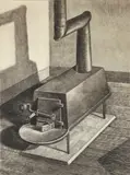 Armin Landeck, Shaker Stove, 1938, drypoint etching on cream wove paper