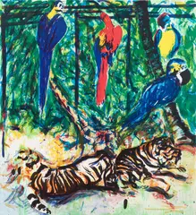 Malcolm Morley, Parrots, 1981, lithograph printed in colors at Tyler Graphics