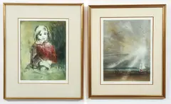 Kaiko Moti, 2 color aquatints. FIRST: Seascape V, circa 1960s, pencil