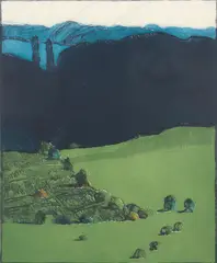 Buffalo Run, color by Linda Plotkin, etching, offered Sep 2025