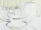 Jeanette Pasin Sloan, Cup with Blue Rim, 1980, color, lithograph, pencil