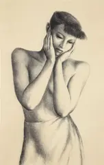 Benton Murdoch Spruance, Girl with Hands to Face, 1940, (Fine and Looney 180), two color, lithograph on cream paper