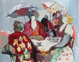 Itzchak Tarkay, Ladies at Lunch, serigraph on paper