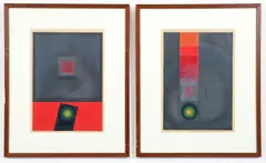 Fossil 9 (A bird and A Flower and Fossil 10 (A Flower and A Bird), 1968, color woodblock and embossed paper, 17.5 x 12.25 inches, each by Kunihiro Amano, pencil, offered Sep 2025