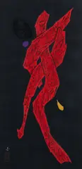 Maki Haku, Poem 71-90 Woman, color woodblock and embossing, 30.75 x 15 inches, pencil